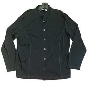 Chico's Black Slinky Knit Button Up Long Sleeve Shirt/Jacket